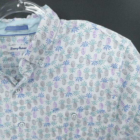 Tommy Bahama Shirt Mens Large White Purple Pineapple Print Short Sleeve Resort - Picture 6 of 16